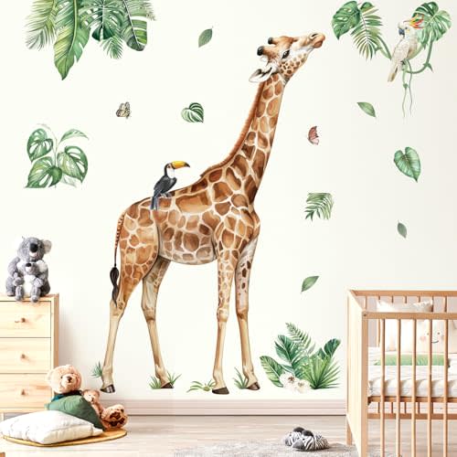 decalmile Jungle Giraffe Jungle Animals Tropical Wall Decals Stickers (XL)