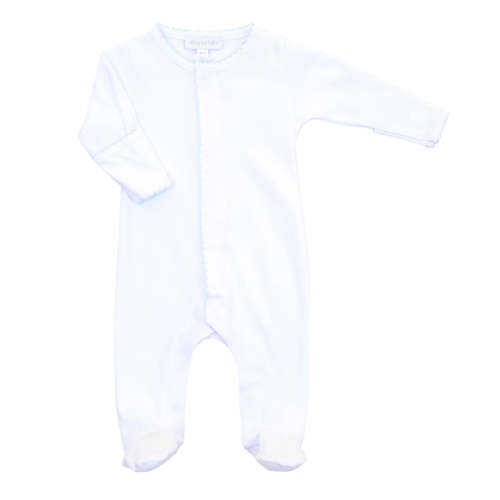 Magnolia Baby Essentials Footie - White with Light Blue Trim