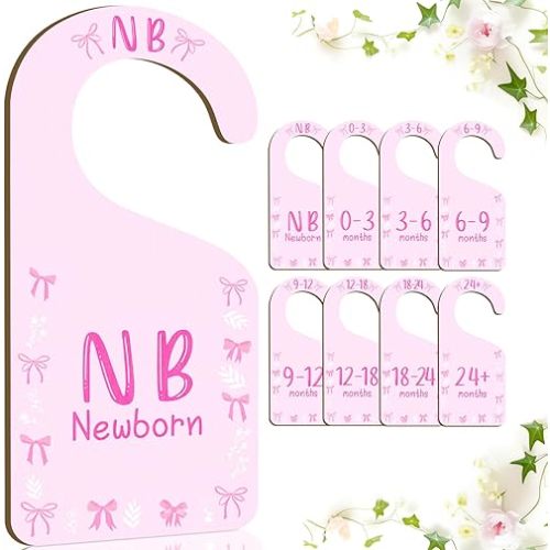 Baby Closet Dividers, 8 PCS Wooden Double-Sided Baby Clothes Organizer Hanger for Newborn to 24 Months for Nursery Decor