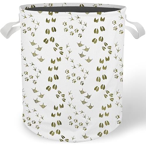 Animal Footprints Nursery Laundry Basket, Forest Animal Track Laundry Basket Hamper Waterproof Collapsible Clothes Toys Storage Bin for Bedroom Bathroom Kids Room, Toybox for Boys Girls