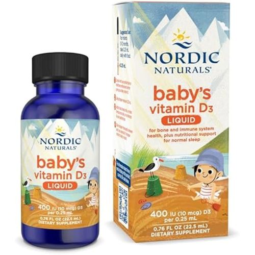 Nordic Naturals Baby’s Vitamin D3, Unflavored - 0.76 oz - 400 IU Vitamin D3 - Healthy Bones, Immune System Support, Normal Sleep Rhythms - Non-GMO, Certified Vegetarian - 90 Servings
