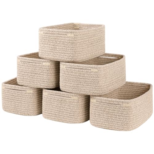OIASKET 6 Pack Storage Baskets for Shelves, Small Baskets for Shelves, Cute Decorative Storage Bins, Organizer Basket for Gifts Empty, 11.8''Lx7.8''Wx4.7''H-Brown