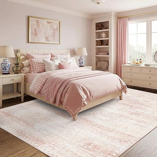 Latte&Fog 8x10 Area Rugs for Living Room Washable Large Pink Rugs Cute