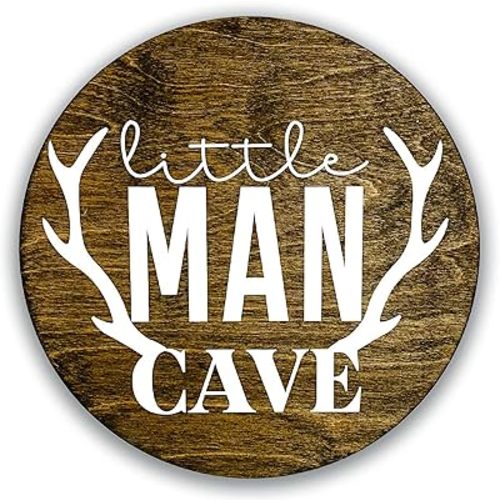 Little Man Cave, 12" Wood Wall Sign for Nursery, Bedroom, Living Room, Rustic Home Decor, Crib Decorations, Woodland Aesthetic, Gift for Newborn Boys, New Mom, Handmade, Hickory Hollow Designs