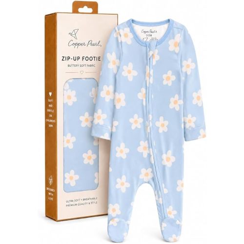 Copper Pearl Della Zip-Up Footie Baby Pajamas: Ultra-Soft Boys & Girls Pajamas, Premium Knit Fabric in Stylish Prints, Tag-Free with Two-Way Zipper, Newborn to 24 Months
