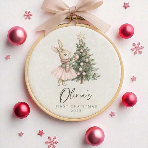 Embroidered Baby Girl First Christmas Ornament, Personalized Baby Christmas Ornament, Baby's First Christmas, Custom Baby Ornament EOD048.C