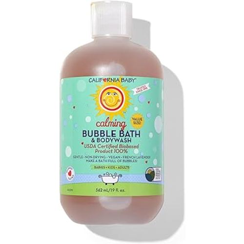 California Baby Calming Lavender Bubble Bath + Baby Wash | 100% Plant-Based | 2-in-1 Kids Bubble Bath + Baby Body Wash | Hypoallergenic | 562mL / 19oz