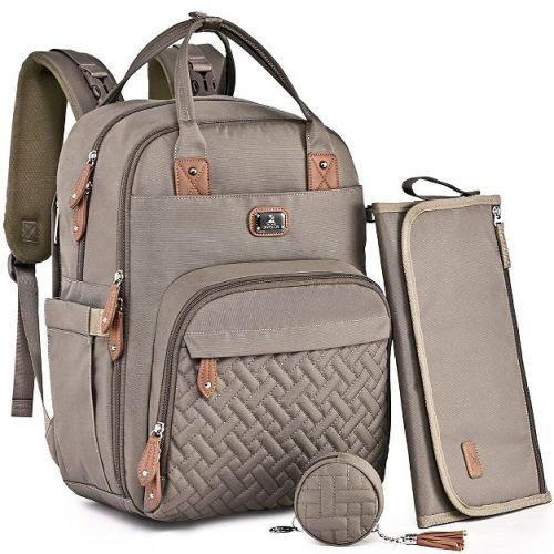 Dikaslon Diaper Bag Backpack with Portable Changing Pad, Pacifier Case and Stroller Straps,