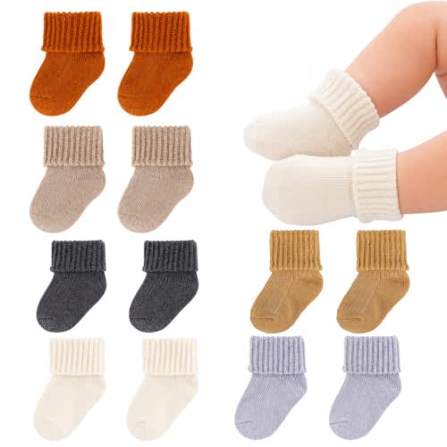 6 Pairs Baby Wool Socks, 80% Merino Wool Newborn Winter Socks, Thick Warm Infant Toddler Thermal Turn Cuff Booties