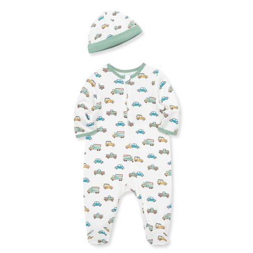 Little Me Baby Boy Clothes 2-Piece Baby Sleeper and Cap Set, 100% Cotton Footies Baby Essentials, Preemie to 9 Months