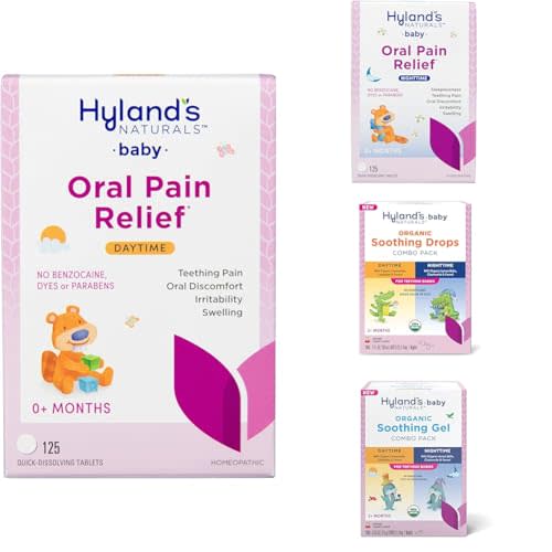 Hyland's Baby Daytime and Nighttime Soothing Tablets and Gel and Drops with Chamomilla, Natural Relief of Oral Discomfort, Irritability, and Swelling, 125 Count