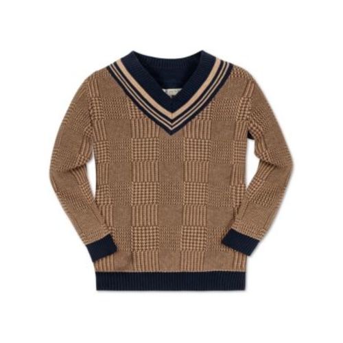 Baby Boys Long Sleeve V-Neck Intarsia Cricket Sweater