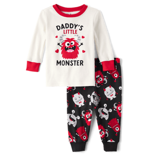 Baby And Toddler Boys Daddy's Monster Snug Fit Cotton Pajamas - Black