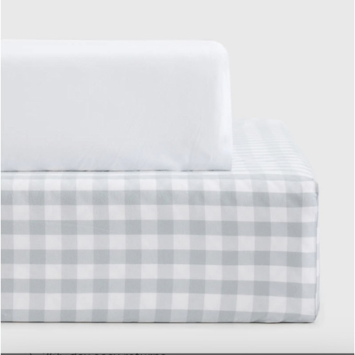 Organic Percale Gingham Crib Sheet 2-Pack in Blue Fog