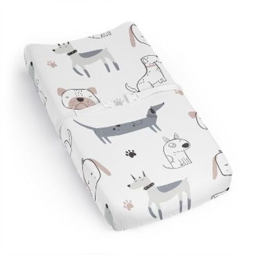 Sweet Jojo Designs Boy, Girl, Unisex/Gender Neutral Changing Pad Sheet Cartoon Puppy Grey Taupe and Blue