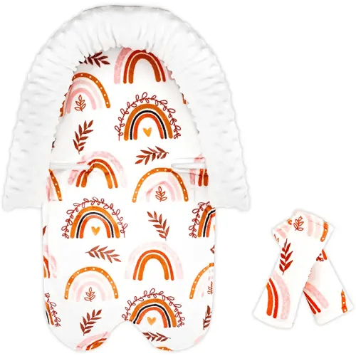 Infant Car Seat Head Support Rainbow Baby Carseat Head Support Cushion & Strap Covers for Newborns Ultra Soft Minky Dot Fabric Perfect for Baby Carseats, Strollers, Swing, and Bouncers
