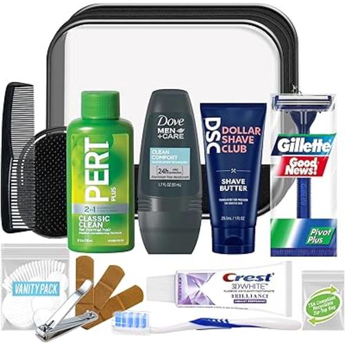 Convenience Kits International Men’s Super Deluxe, 16-Piece Kit with Travel Size TSA Compliant Essentials in Reusable Zippered Toiletry Bag
