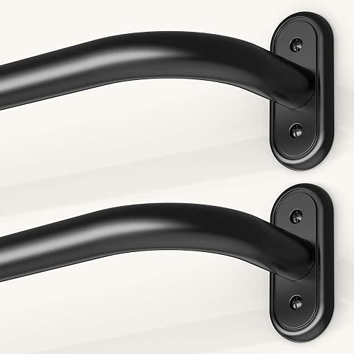 2 Pack Wrap Around Curtain Rods Black, Blackout Heavy Duty Curtain Pole for Windows 48 to 84 Inch, 1" Decorative Room Darkening Curved Modern Drapery Rod (Matte Black/Unique Design/All Matel)