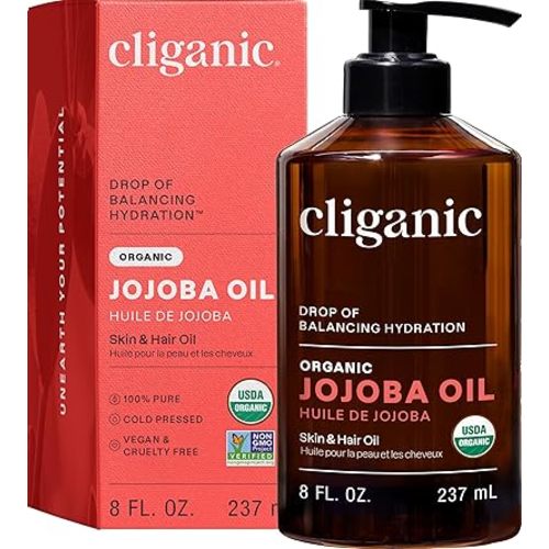 Cliganic Organic Jojoba Oil, 100% Pure Cold Pressed for Face & Hair, 8oz