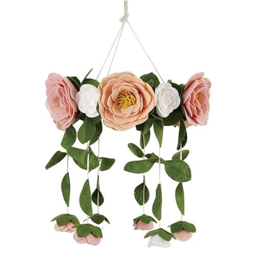 Baby Crib Mobile – Wooden Hanging Nursery Baby Mobile for Crib, Handmade Floral Nursery Decor for Girls, Perfect Shower Gift (Felt Rose) Also Fits Bassinets, Sorrel + Fern