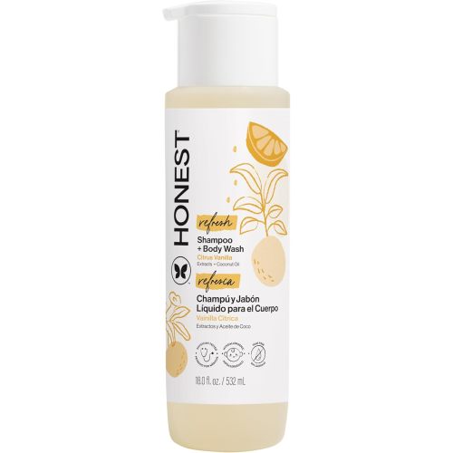 The Honest Company 2-in-1 Cleansing Shampoo Body Wash Gentle for Baby Naturally Derived, Tear-free, Hypoallergenic, Citrus Vanilla Refresh, 18 fl oz