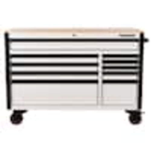 Husky Standard-Duty 52 in. W 10-Drawer Matte White w/ Carbon Fiber Trim Mobile Workbench Cabinet and Solid Wood Top H52MWC10MWHTRD