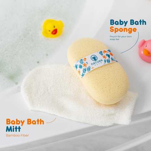 Natural Baby Bath Set: Hypoallergenic Wash Mitt & Sponge