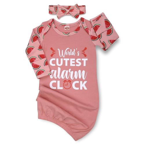 Newborn Baby Girl Gown 0-6 Months, Super Soft Newborn Sleepers Gown, Long Sleeve Infant Nightgown for Girls, Baby Girl Outfit Essential with Headband Set Pink