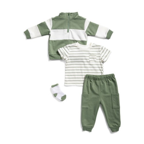 Infant Boys 4pc Color Block Quarter Zip Top And Pants Set | Baby Boys (0-24m) | Marshalls