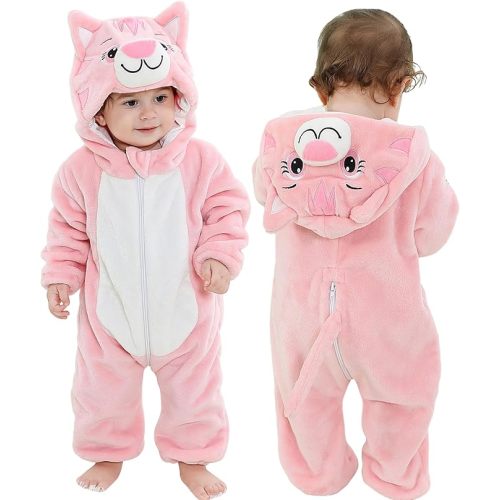 MICHLEY Unisex Baby Animal Costume Winter Autumn Flannel Hooded Romper Cosplay Jumpsuit