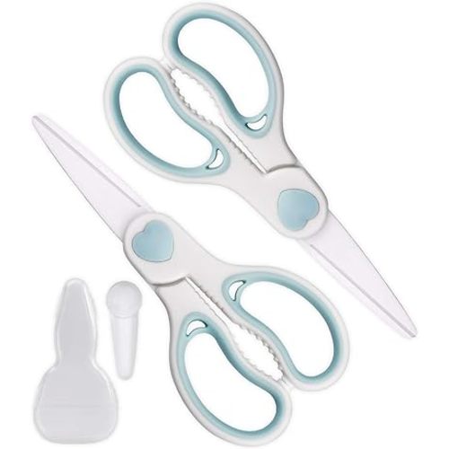 Ceramic Scissors for Baby Food by WELLSTAR, Safety Healthy BPA Free Portable Toddler Shears with Protective Blade Cover and Travel Case, 2 Pack