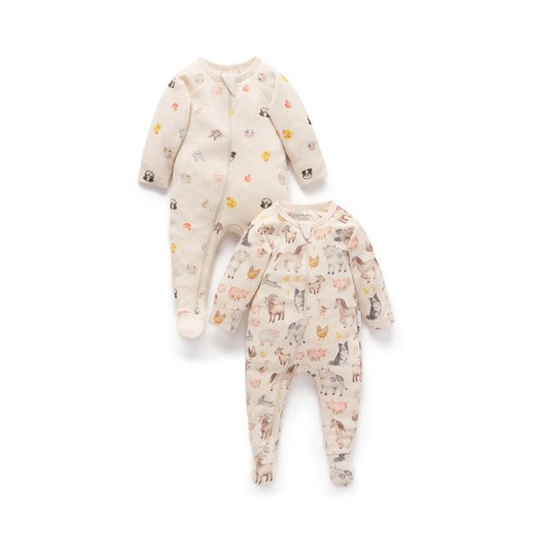 2 Pack Printed Zip Footie, 3-6M