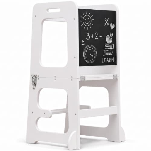 Avenlur Toddler Tower, Date 4-in-1 Kitchen & Learning Tower (White) | Avenlur Date 4-in-1 Kitchen Tower doubles as a kitchen stool for toddlers, montessori tower, and toddler tower table.
