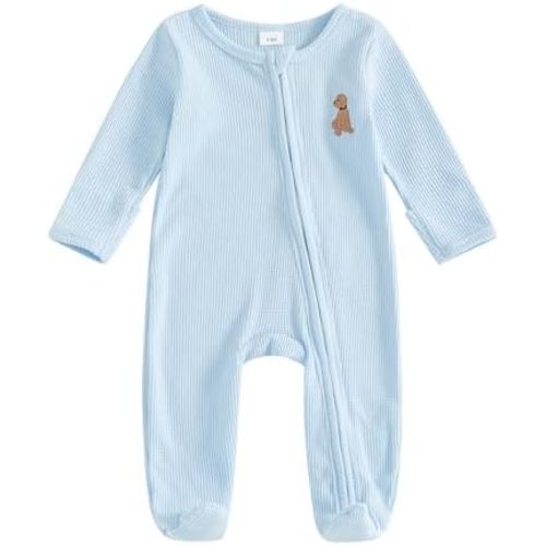 My First Christmas Baby Boy Outfit Newborn Waffle Santa Jumpsuit Footie Romper Infant Zipper Onesie Fall Clothes