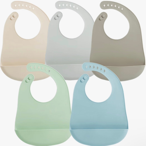 PandaEar 5 Pack Waterproof Silicone Baby Bibs| Super Thin Light Weight Feeding Bib with Food Catcher Pocket for Toddler