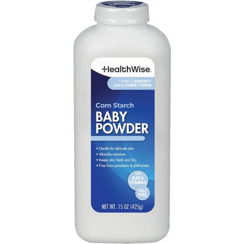 HealthWise Corn Starch Baby Powder | Aloe + Vitamin E | Talc Free | Paraben & Phthalate Free | Absorbs Moisture | 15 oz (425g)