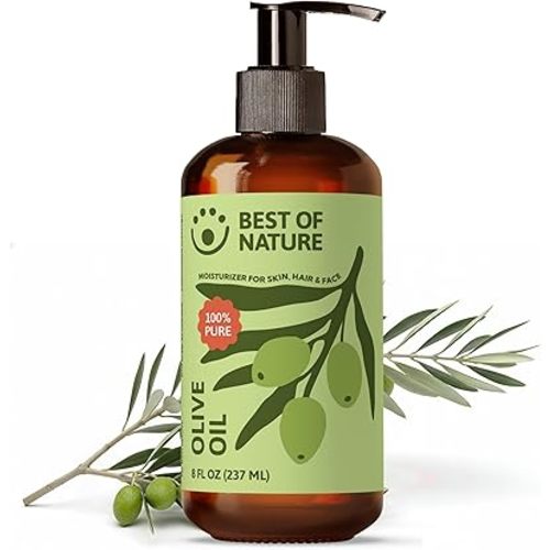 Best of Nature 100% Pure Olive Massage & Body Oil – Cold Pressed, Natural & Unscented Moisturizer for Skin, Hair & Bath, 8 fl oz