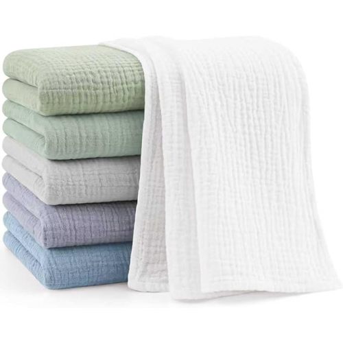 Bearmoss Muslin Baby Washcloths 100% Cotton Baby Bath Wash Cloth Large Ultra-Absorbent Burp Cloth Soft Baby Face Towel for Newborn Baby Boy and Girl, 23x23inch 6 Pack(Blue Green)