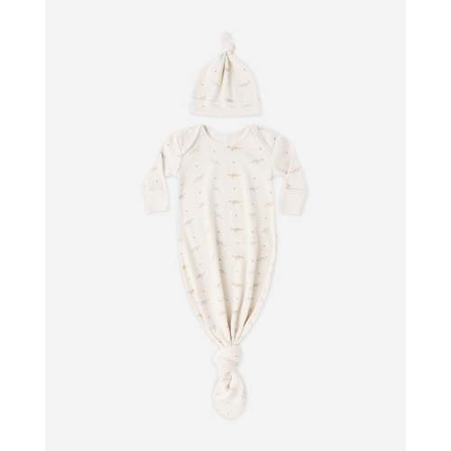 Knotted Baby Gown + Hat Set Dinos