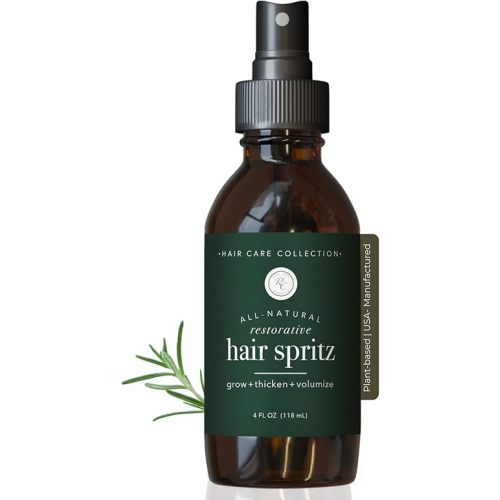 Rowe Casa Organics Natural Restorative Hair Spritz with Witch Hazel & Therapeutic Essential Oils, Hand-Crafted Hair Volumizer, Thickener, & Growth Booster, 8 Fl. Oz.