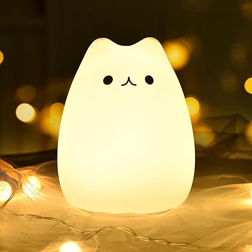 GoLine Cat Lamp, Cute Kitty Night Light, Gifts for Women Teen Girls Baby, Night Lights for Kids Bedroom, Cute Christmas Kitty Silicone Nightlights for Children Toddler.