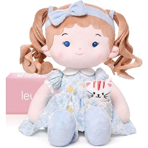 LeyaDoll Soft Baby Doll Toys (16''), My First Baby Rag Doll for 1 Year-Old Girl Birthday Gift, Christmas Plush Toys Gift for Toddler Kids Infants-Daydream Lily and Her Pet-Cat