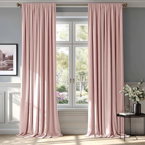 MIULEE Baby Pink Velvet Curtains Thermal Insulated Blackout Curtain Drapes for Bedroom Living Room Darkening 84 Inches Long Curtains Panels Rod Pocket Set of 2