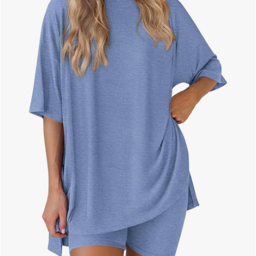 PRETTYGARDEN Women's Two Piece Lounge Set 2025 Summer Casual Oversized Shirts Biker Shorts Matching Airport Travel Outfit