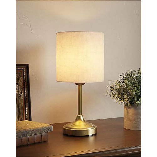 Battery Operated Lamp, 8000mAh, Dimmable, Ambient Light, 2700K, Touch Control, Portable, Small, LED, Wireless, Rechargeable, Cordless, Desk Lamp, Kitchen Lamp, Fabric Shade, for Dining Room, Bedroom