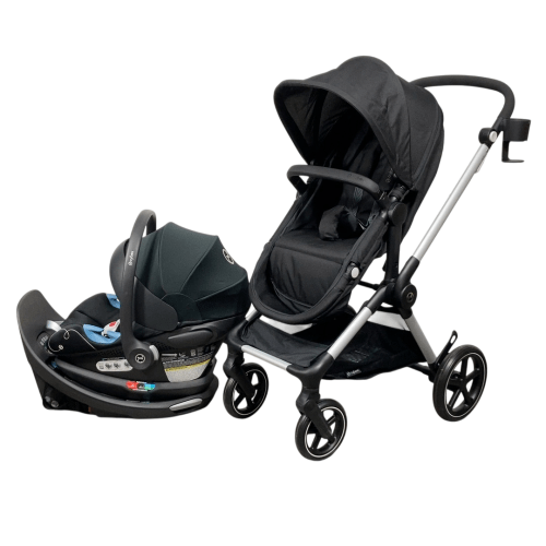 Cybex Eos and Aton G Swivel Travel System, 2024, Moon Black, Silver Frame