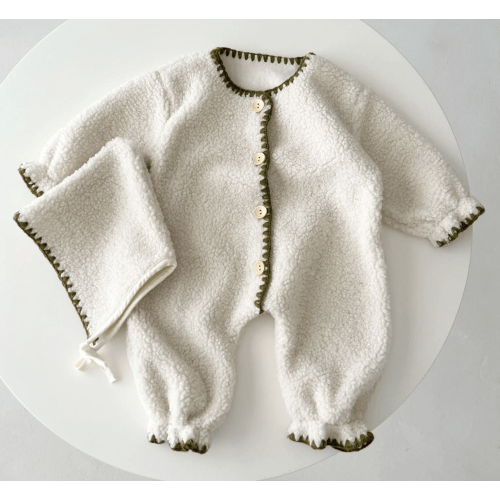 Stitched Fleece Jumpsuit with Bonnet