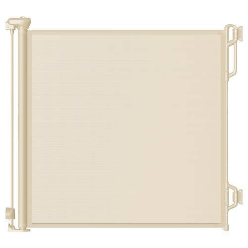 SPACEANY Retractable Safety Baby Gate or Mesh Dog Gate,Durable Portable Mesh Retractable Gate,Easy to Use for Stairs, Doorways, Hallways, Indoor, Outdoor, 33.5" Tall, Up to 45" Wide, Cream