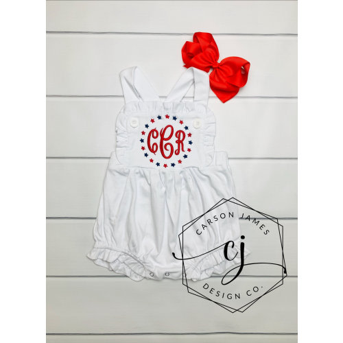 Monogram July 4th Outfit for baby toddler kids girls patriotic sunsuit romper