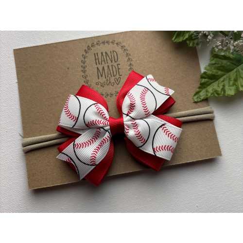 Baseball Baby Nylon Headband | Soft Stretchy Pinwheel Bow Select your Teams Color